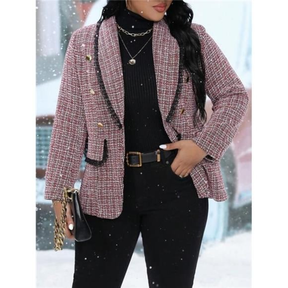 Jackets & Blazers - Plus Double Breasted Tweed Blazer